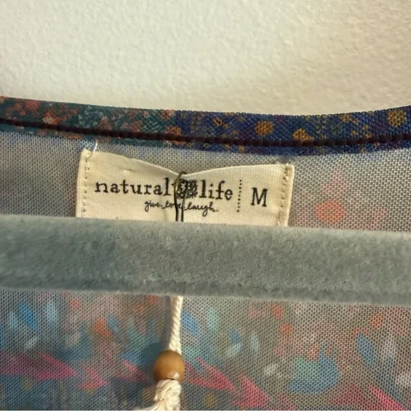 Natural Life Women Sheer Mesh Top Size M Square Neck Lettuce Hem Floral Boho NWT - Picture 4 of 7